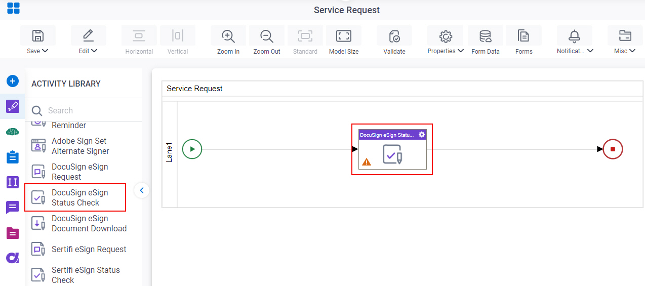 Drag DocuSign eSign Status Check activity