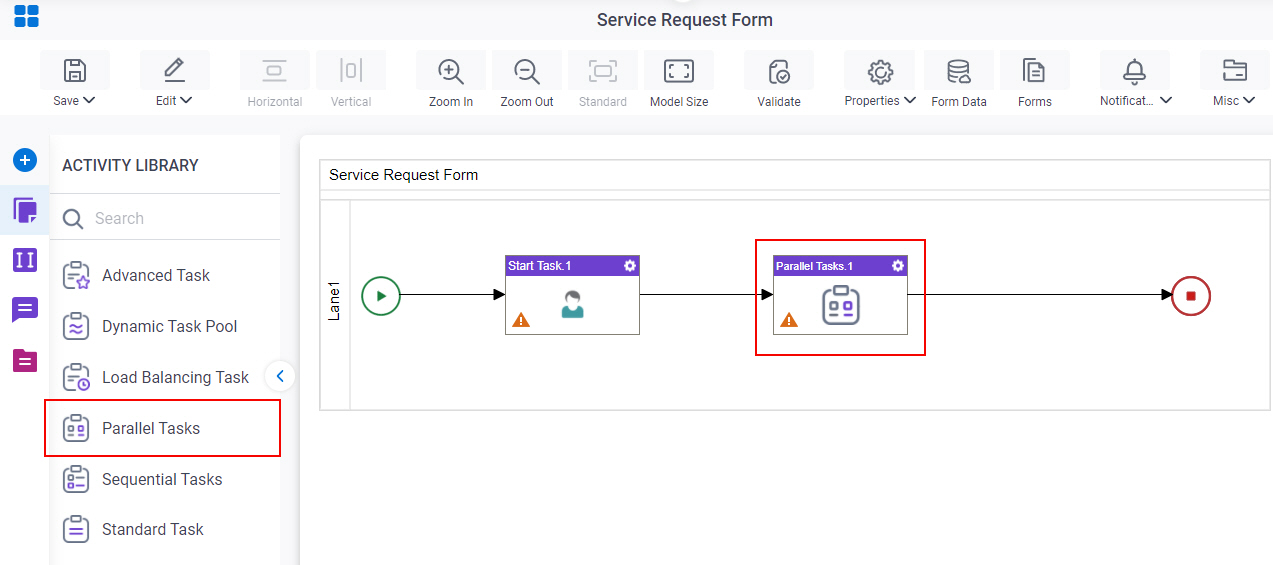 Drag Parallel Tasks activity