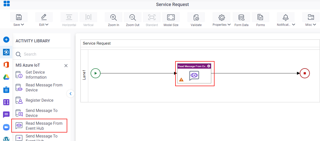 Drag Read Message From Event Hub activity