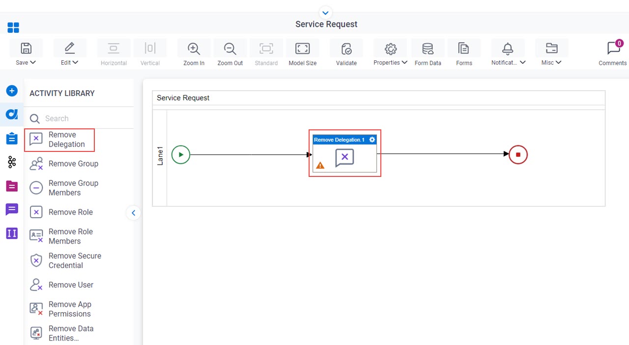 Drag Remove Delegation activity