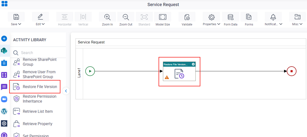 Drag Restore File Version activity