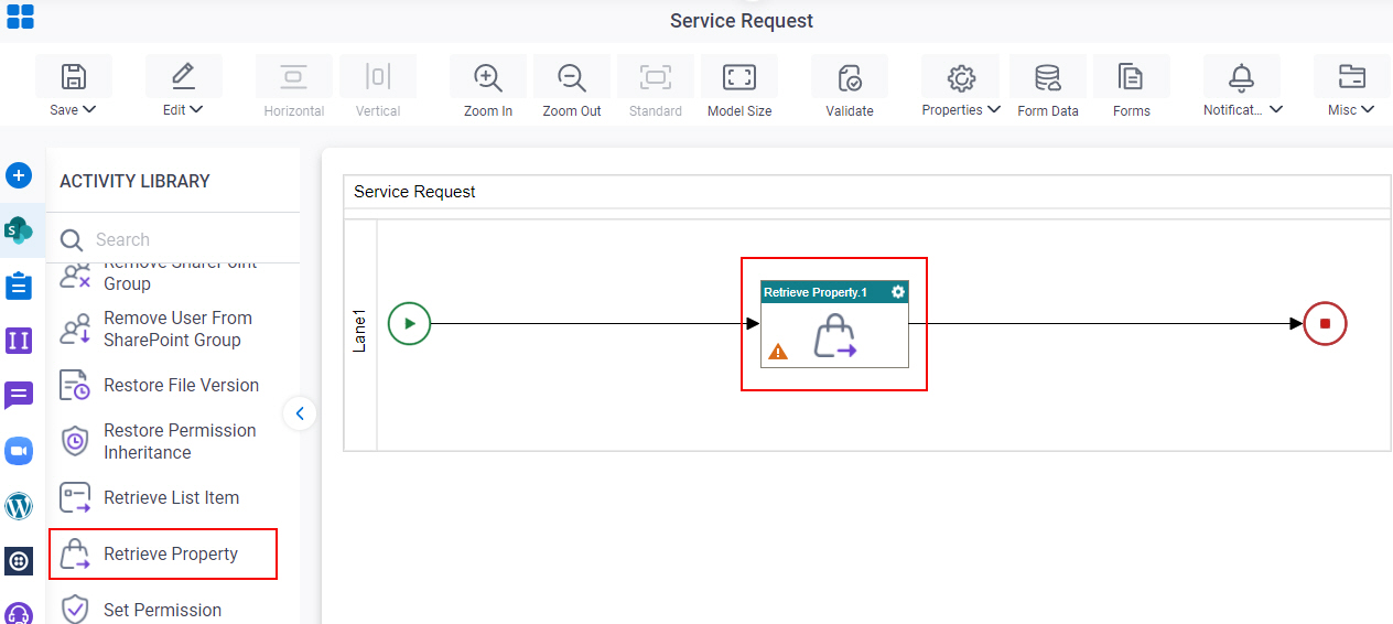 Drag Retrieve Property activity