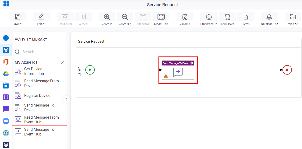 Drag Send Message To Event Hub activity