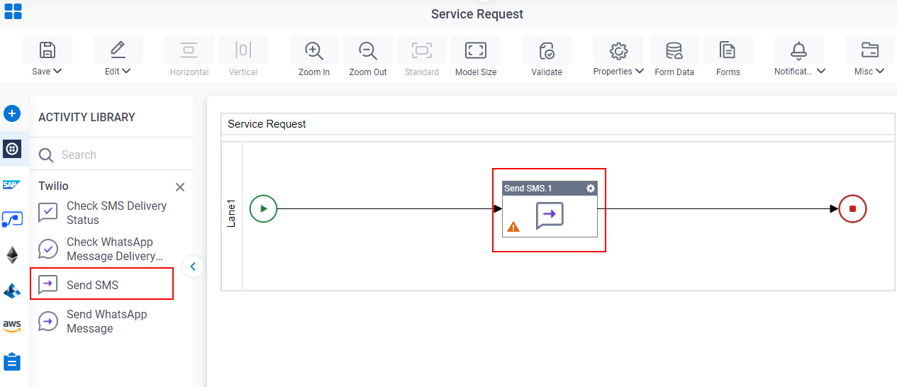 Drag Send SMS activity