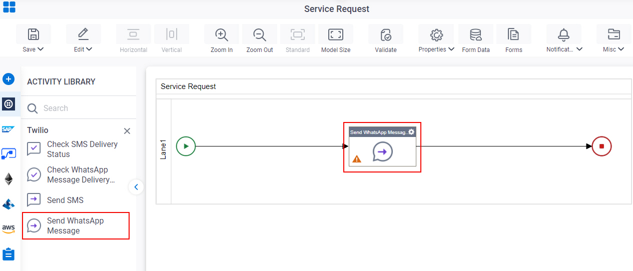 Drag Send WhatsApp Message activity