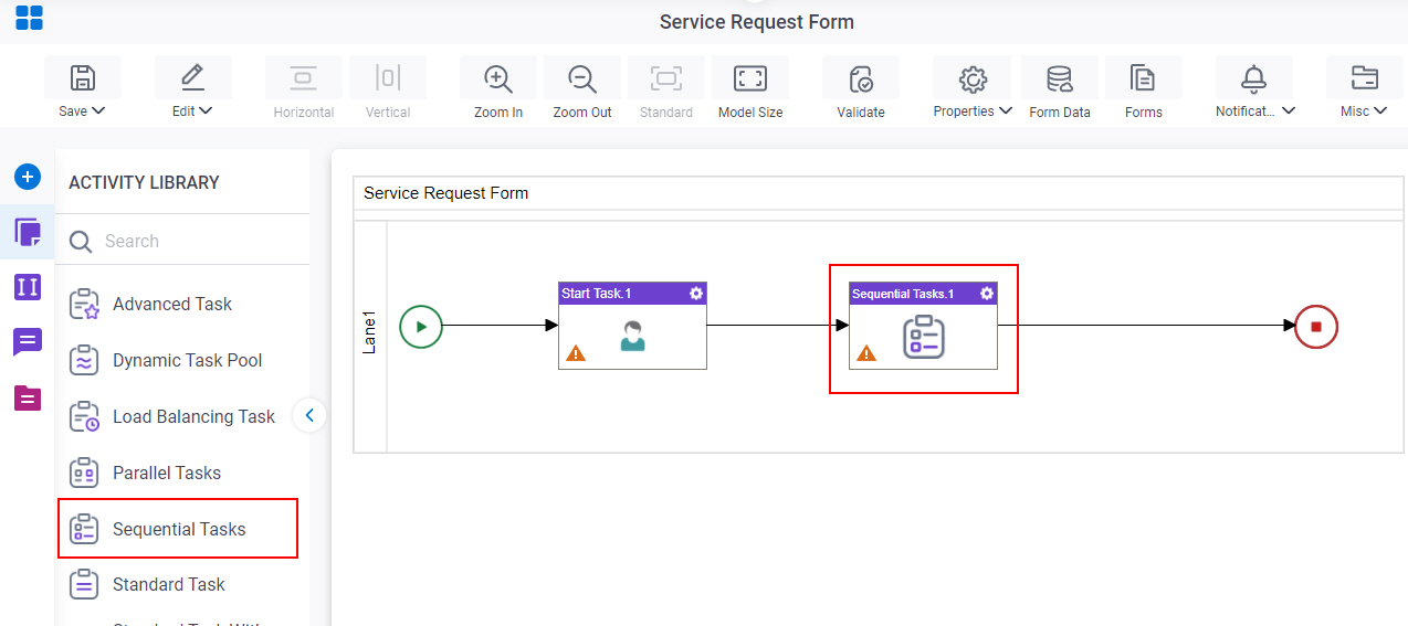 Drag Sequential Tasks activity