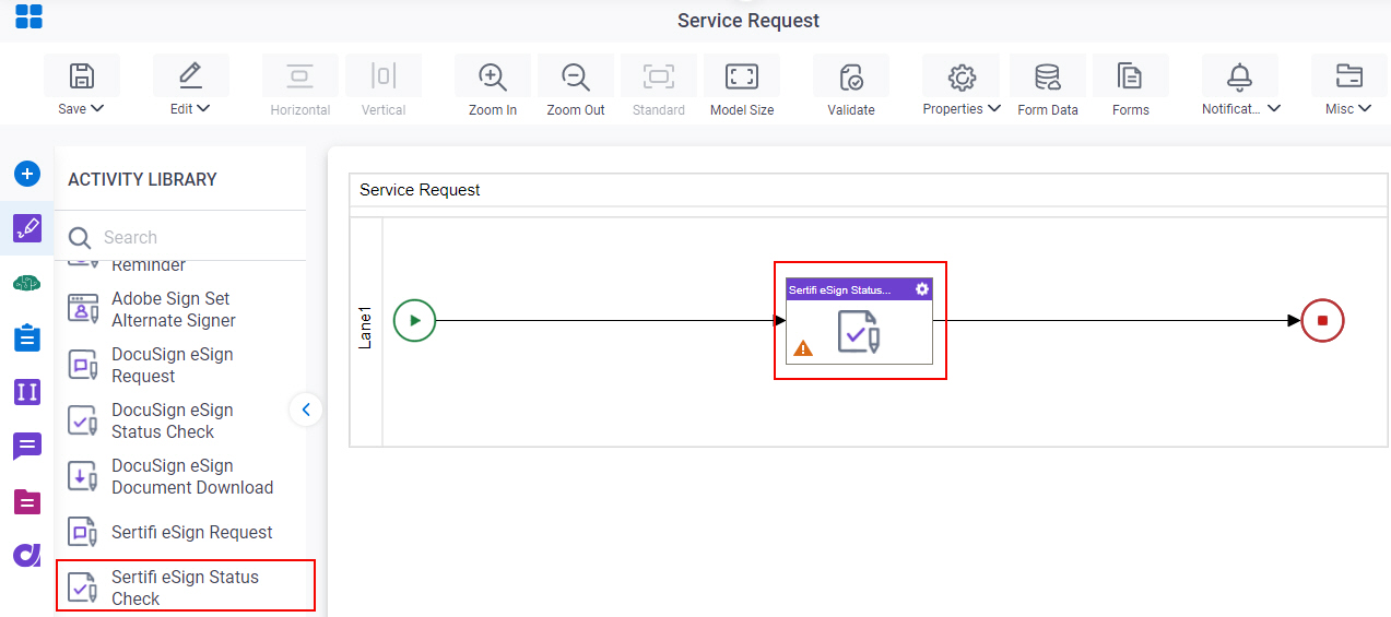 Drag Sertifi eSign Status Check activity