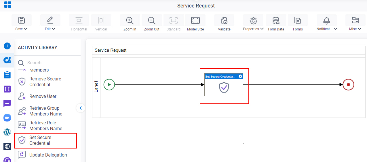 Drag Set Secure Credential activity