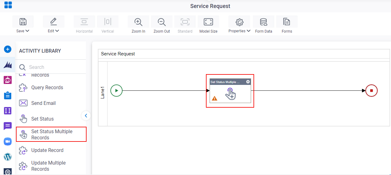 Drag Set Status Multiple Records activity