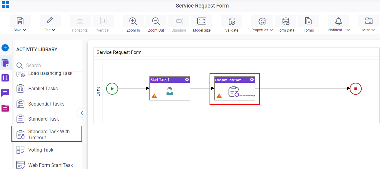 Drag Standard Task With Timeout activity