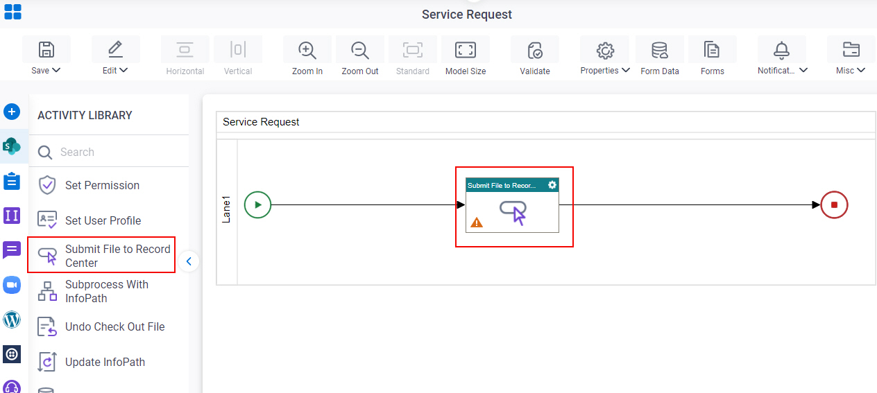 Drag Submit File To Record Center activity