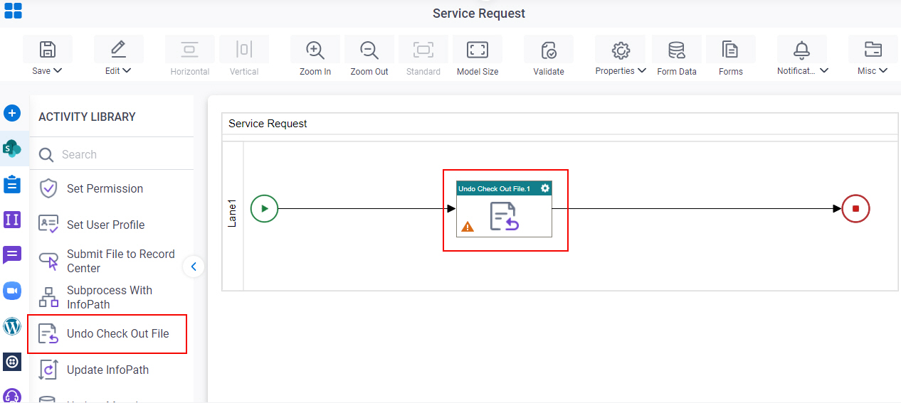 Drag Undo Check Out File activity