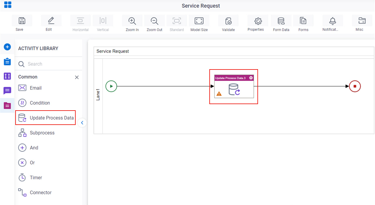 Drag Update Process Data activity