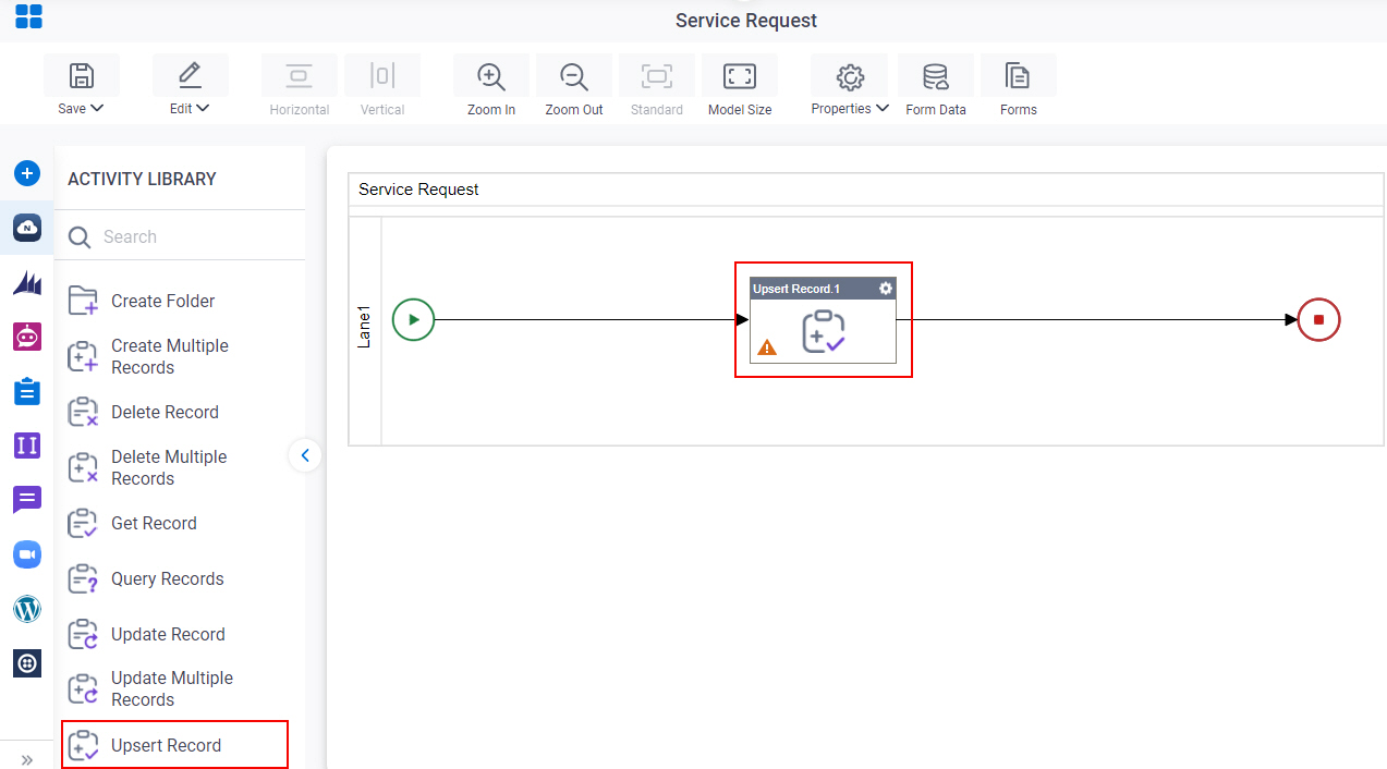 Drag Upsert Record activity