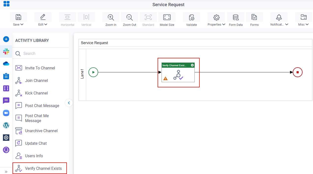 Drag Verify Channel Exists activity