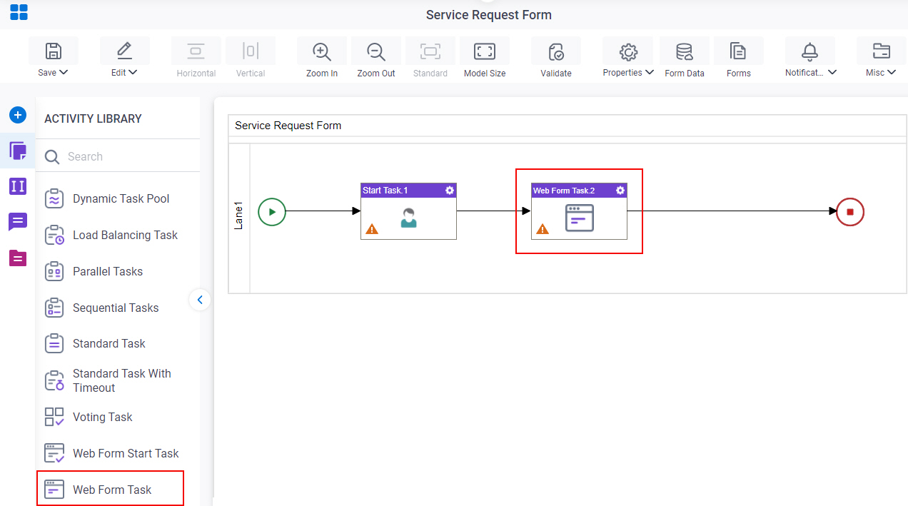 Drag Web Form Task activity