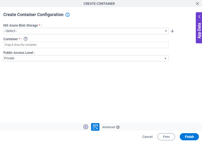 Create Container Configuration screen