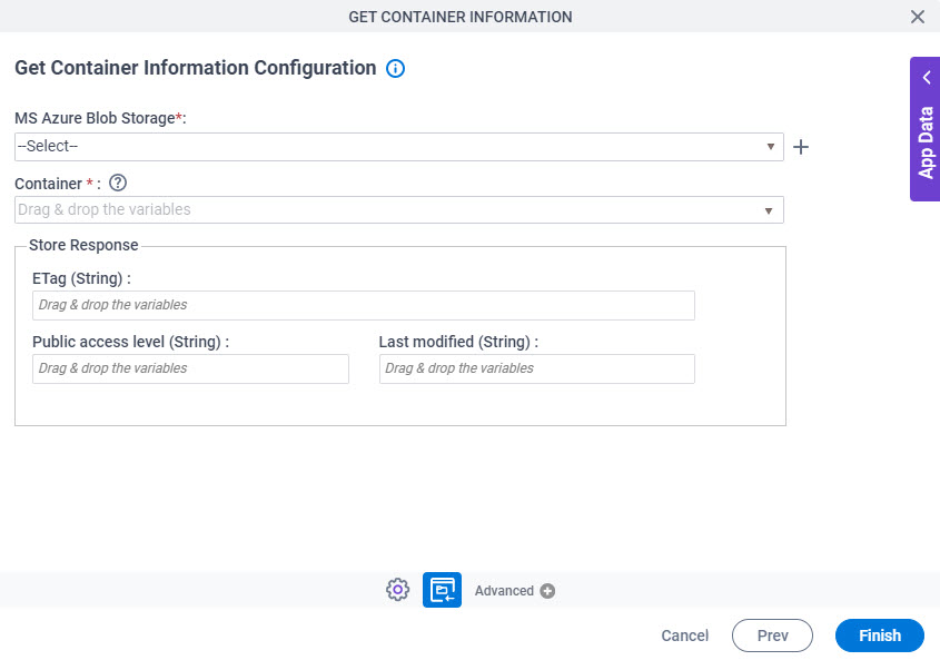 Get Container Information Configuration screen