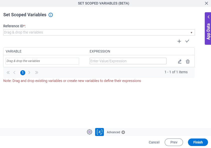 Set Scoped Variables screen