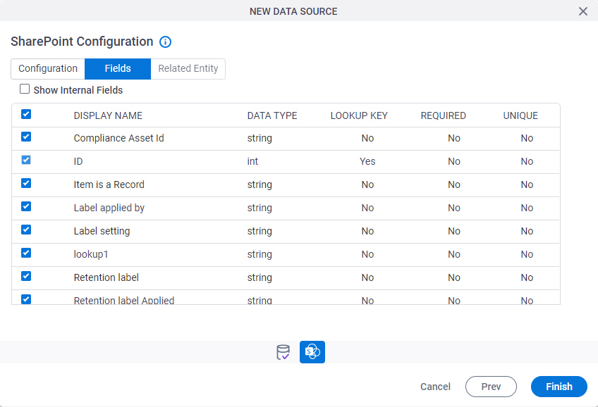 SharePoint Configuration Fields screen