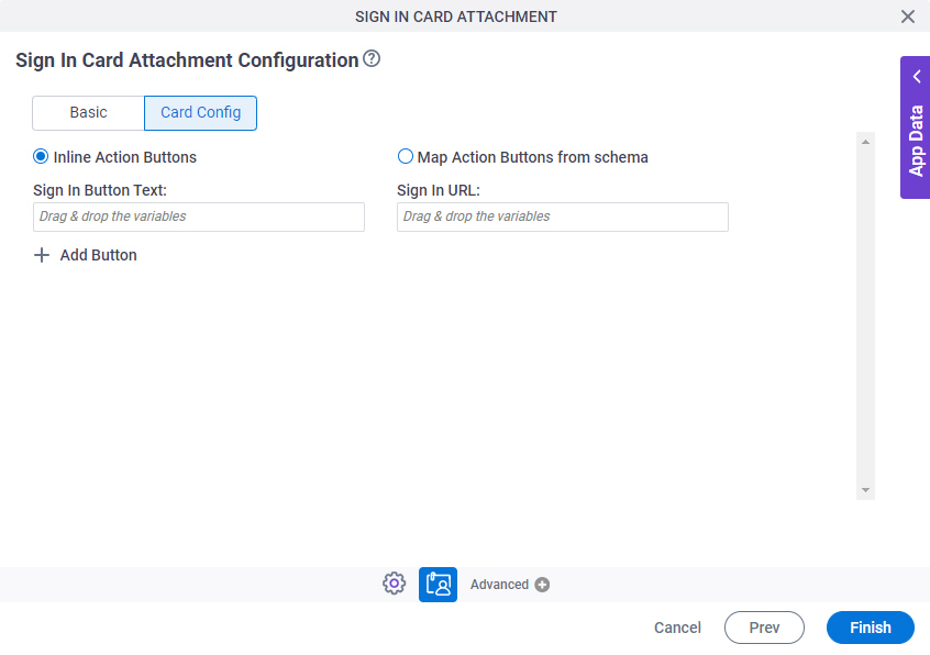 Sign In Card Attachment Configuration Card Config tab