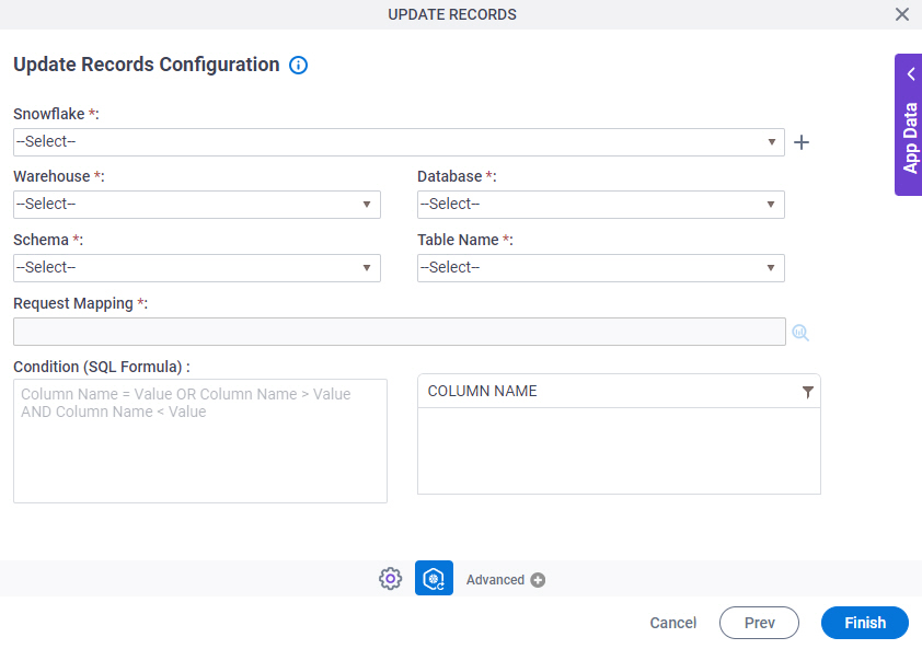 Update Records Configuration screen