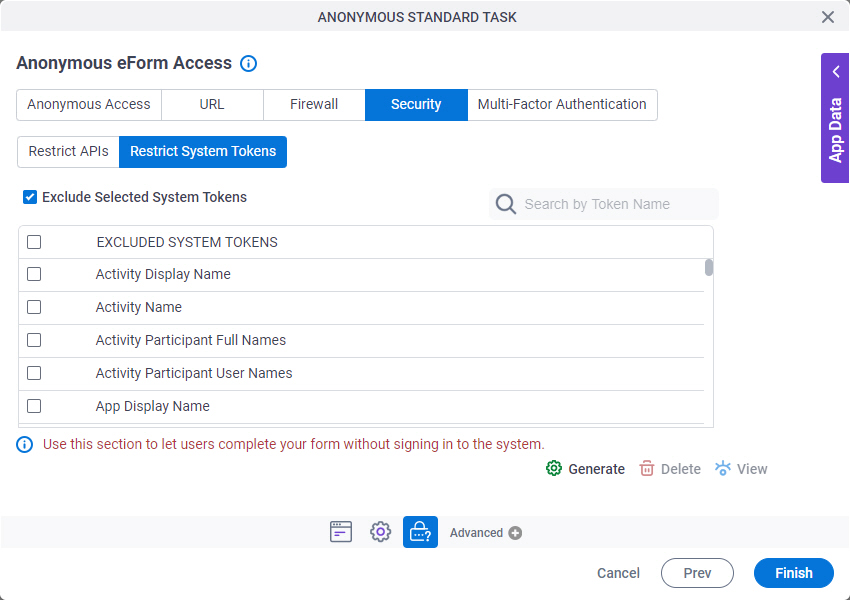 Restrict System Tokens tab