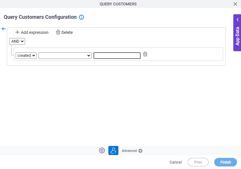 Query Customers Configuration Where tab Create Conditions