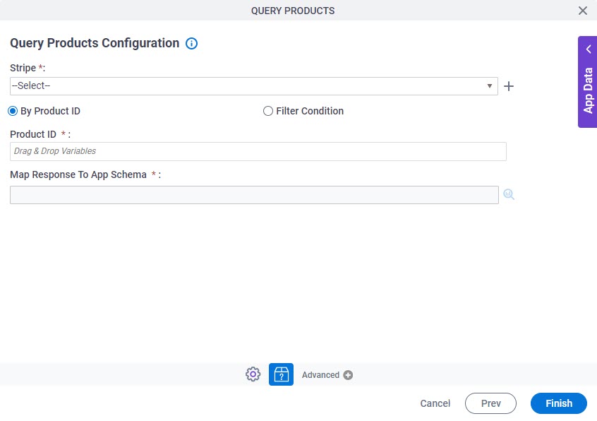 Query Products Configuration screen