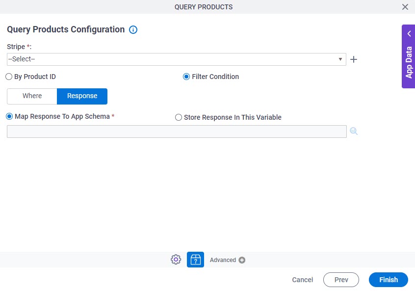 Query Products Configuration Response tab