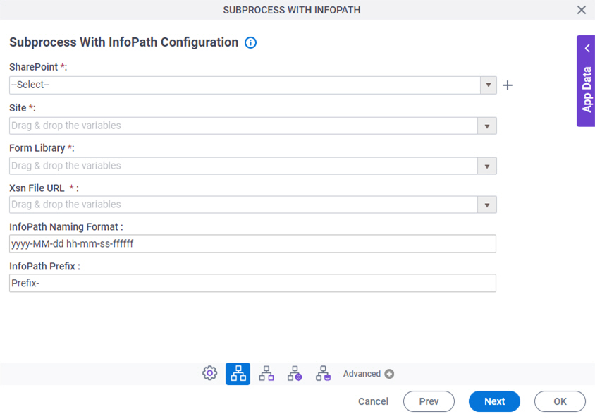 Subprocess With InfoPath Configuration screen