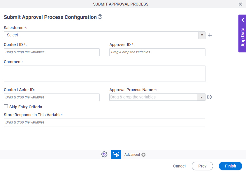 Submit Approval Process Configuration screen