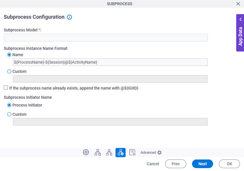 Subprocess Configuration screen