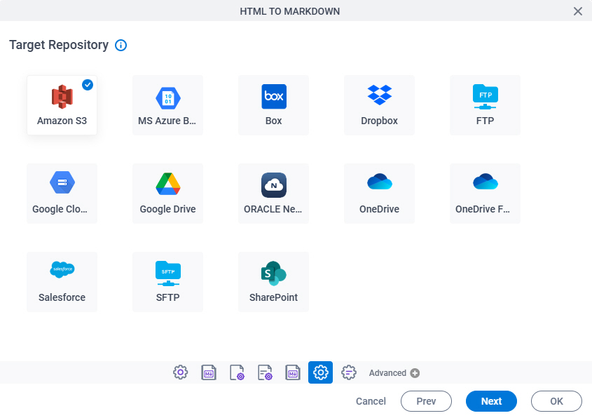 Target Repository screen