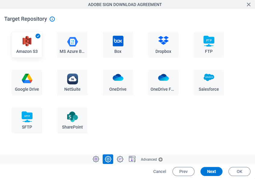 Target Repository screen