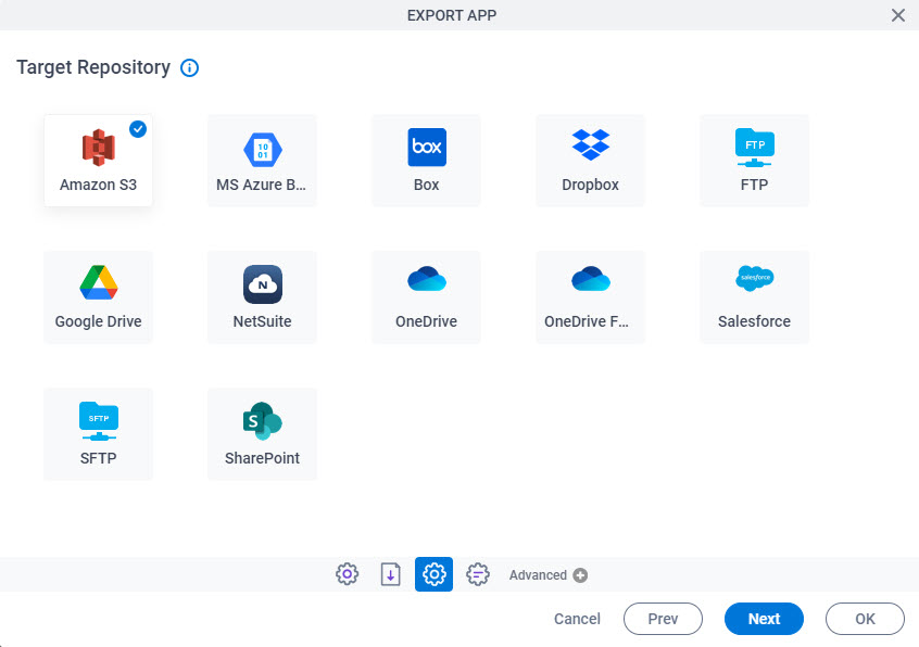 Target Repository screen