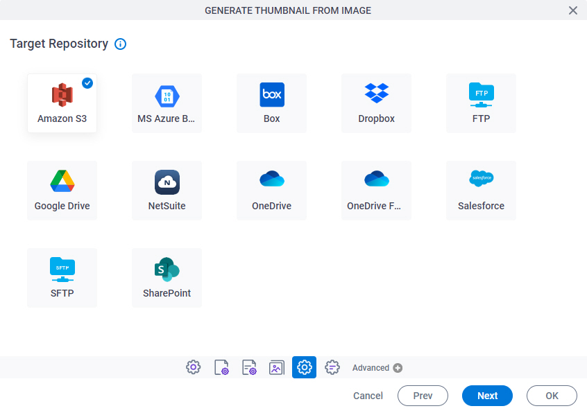 Target Repository screen