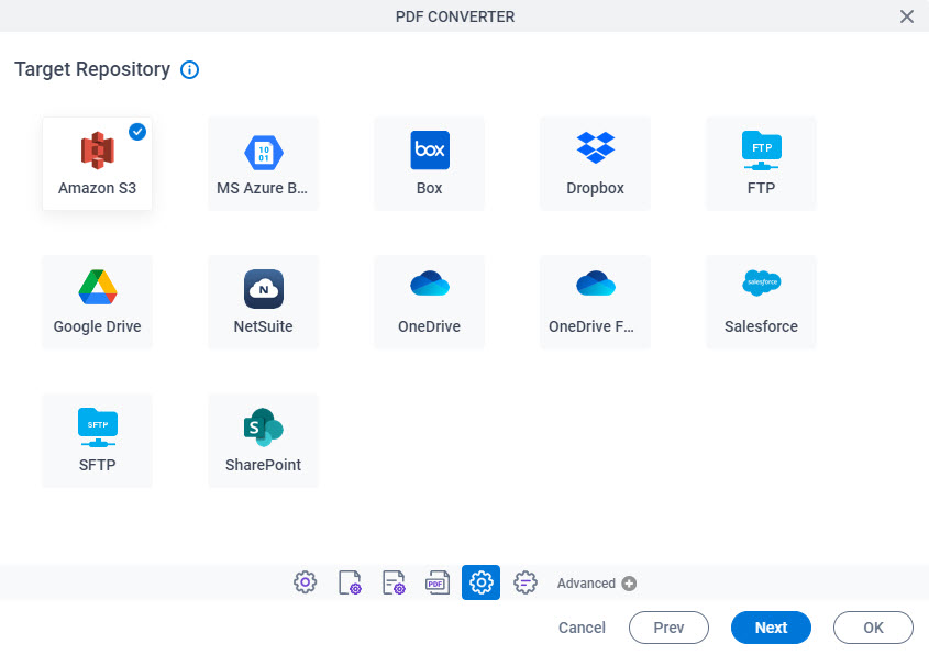 Target Repository screen