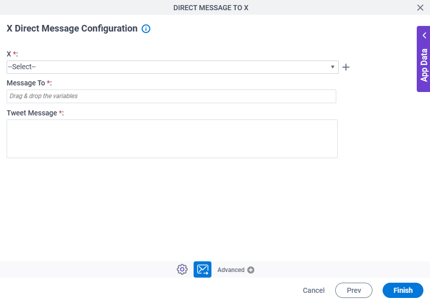 Twitter Direct Message Configuration screen