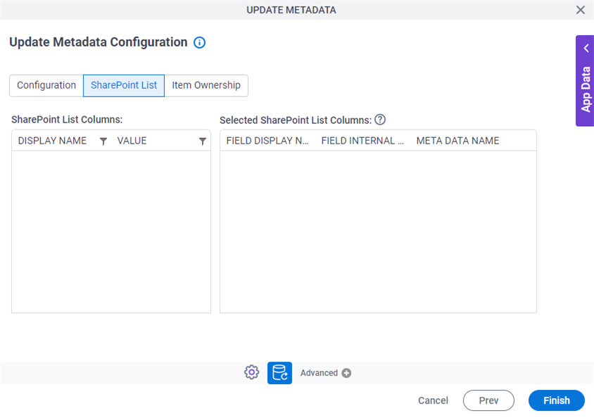 Update Metadata Configuration SharePoint List tab