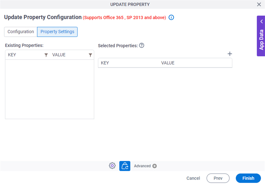 Update Property Configuration Property Settings tab