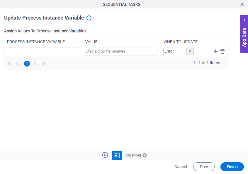 Update Process Instance Variable screen