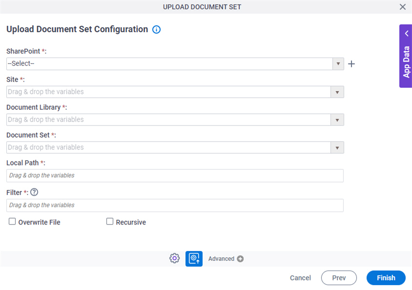 Upload Document Set Configuration screen