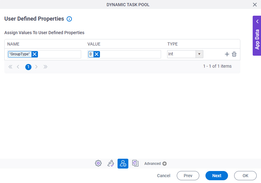 User Defined Properties screen