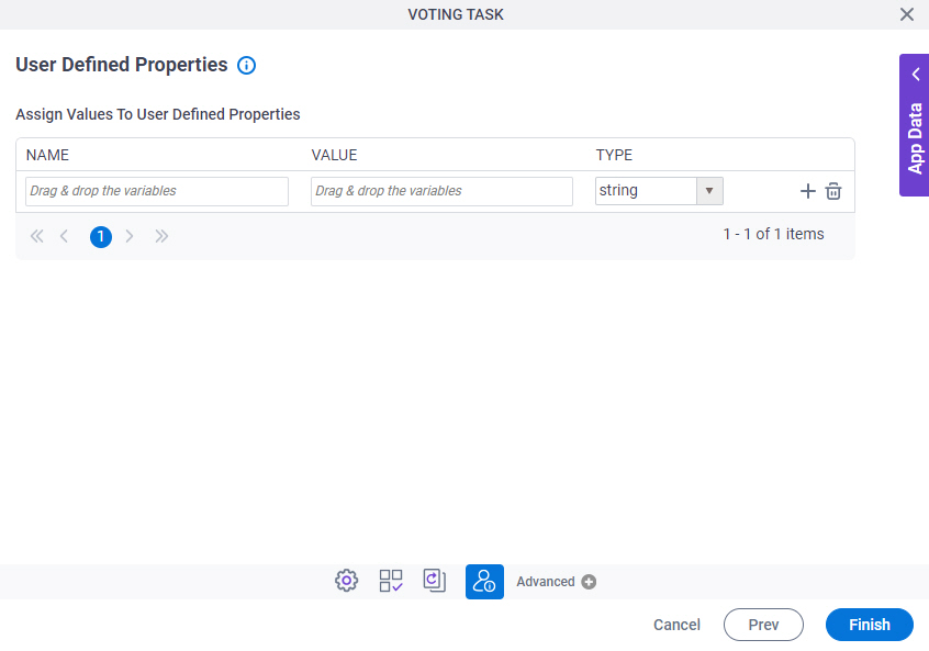 User Defined Properties screen