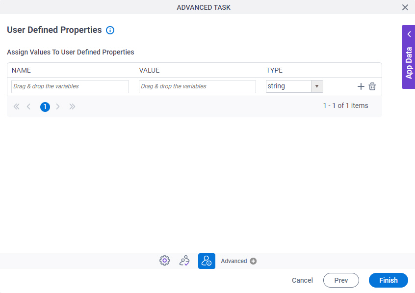 User Defined Properties screen