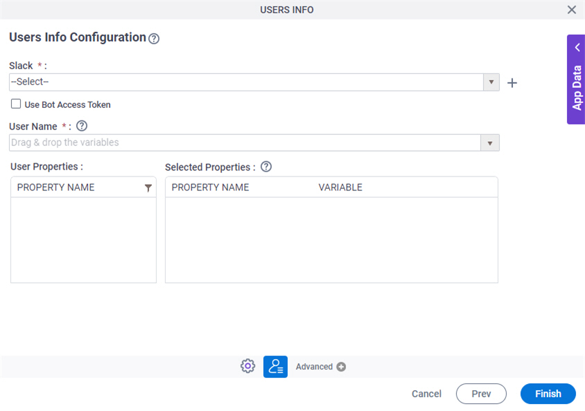 Users Info Configuration screen