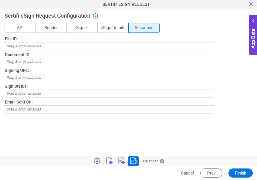 Sertifi eSign Request Configuration Response tab