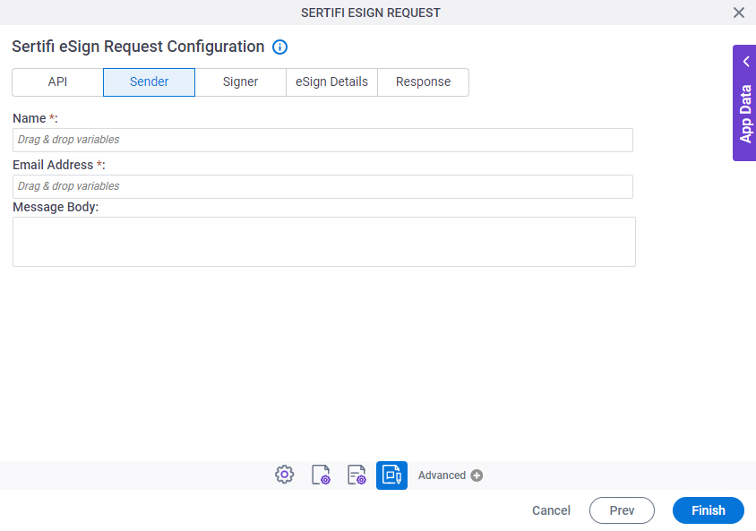 Sertifi eSign Request Configuration Sender tab