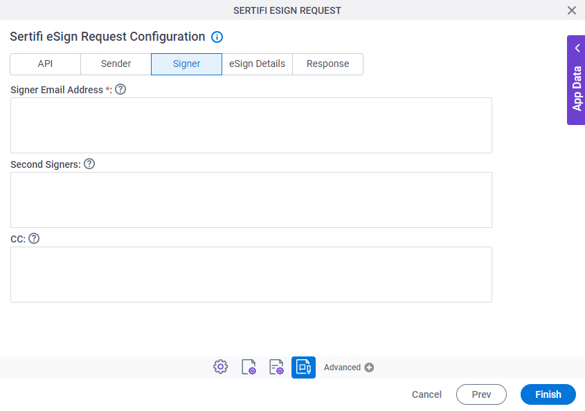 Sertifi eSign Request Configuration Signer tab